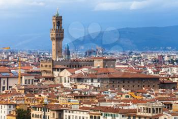 travel to Italy - skyline of Florence town with Palazzo Vecchio from Piazzale Michelangelo