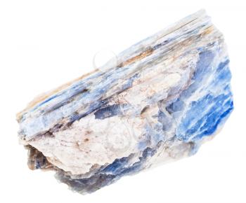 macro shooting of geological collection mineral - specimen of raw kyanite stone isolated on white background