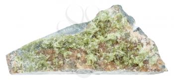 macro shooting of geological collection mineral - piece of Vesuvianite (Idocrase, Vesuvian) rock isolated on white background