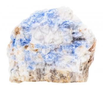 macro shooting of geological collection mineral - specimen of blue Wischnevite (Vishnevite, sulfatic cancrinite) stone isolated on white background