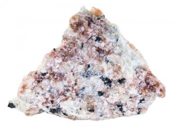 macro shooting of geological collection mineral - pink Miserite stone in rock isolated on white background