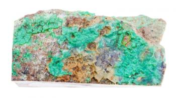 macro shooting of geological collection mineral - green Garnierite stone (nickel ore) isolated on white background