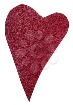 cut out red leather heart isolated on white background