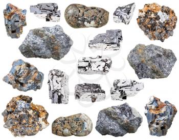 collection of various galena (galenite, lead glance) mineral stones isolated on white background