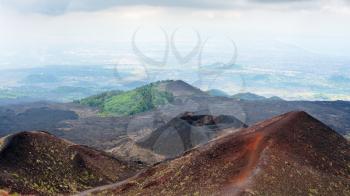 travel to Italy - view of craters on Mount Etna in Sicily in summer day