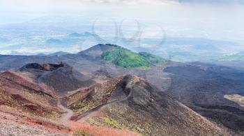 travel to Italy - panorama with volcanic slope of Mount Etna in Sicily in summer day