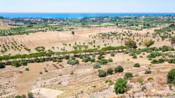 travel to Italy - country landscape near Agrigento town on coast of Mediterranean sea in Sicily