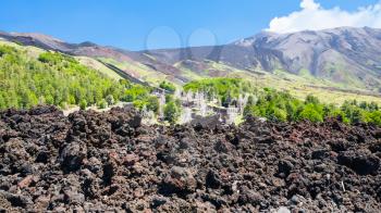 travel to Italy - hardened lava flow on slope of Etna volcano in Sicily