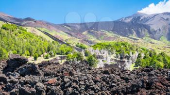 travel to Italy - view of hardened lava flow on slope of Etna volcano in Sicily