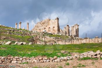 Travel to Middle East country Kingdom of Jordan - view of Temple of Zeus in Jerash (ancient Gerasa) town