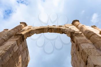 Travel to Middle East country Kingdom of Jordan - arch of South Gate in Jerash (ancient Gerasa) town