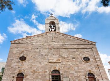 Travel to Middle East country Kingdom of Jordan - facade of Greek Orthodox Basilica of Saint George, Madaba church