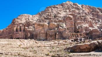 Travel to Middle East country Kingdom of Jordan - Royal Tombs in mountains in Petra town in winter
