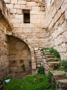 JERASH, JORDAN - FEBRUARY 18, 2012: patio and interior of roman house in Gerasa town. Greco-Roman town Gerasa (Antioch on the Golden River) was founded by Alexander the Great or his general Perdiccas