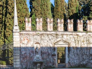 travel to Italy - outer wall of giusti garden in Verona city in spring