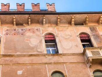 travel to Italy - decor of palazzo Negri De Salvi oggi Casarotti on street Contra Giacomo Zanella in Vicenza city in spring. Palazzo Negri De Salvi is a 12th-16th-century palace