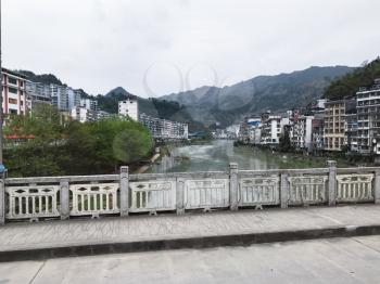 travel to China - cityscape with Xunjiang river of Longsheng city in spring season