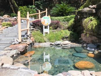 JIANGDI, CHINA - MARCH 26, 2017: bath with warm water from hot spring in spa hotel in Jiangdi village in resort area Longsheng Hot Springs National Forest Park of Xiangshan District