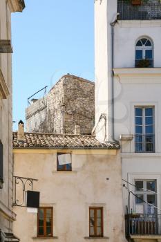 Travel to Provence, France - medieval urban house on square Place de la Maison Carree in Nimes city