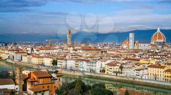 travel to Italy - panoramic view of Florence city from Piazzale Michelangelo in sunny winter day