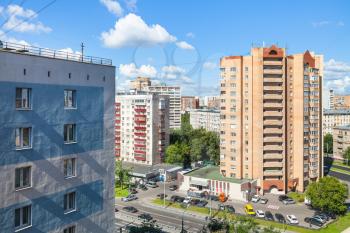 residential houses in Moscow city on Bolshaya Akademicheskaya street in Koptevo district in sunny summer day