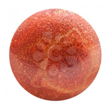 macro shooting of natural mineral stones - sphere from pressed red coral isolated on white background