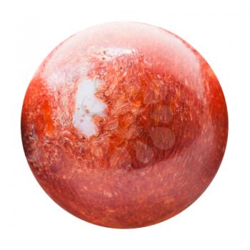macro shooting of natural mineral stones - Ball from pressed red coral with nacre piece isolated on white background