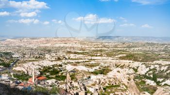 Travel to Turkey - panoramic view of valley in Nevsehir Province in Cappadocia in spring