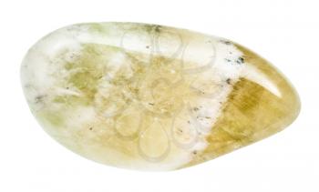 macro shooting of natural rock specimen - polished Prasiolite (green quartz , Vermarine) stone isolated on white background from Brazil