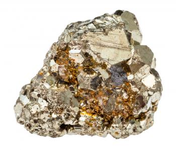 macro shooting of natural rock specimen - rough iron pyrite (fool's gold) stone isolated on white background