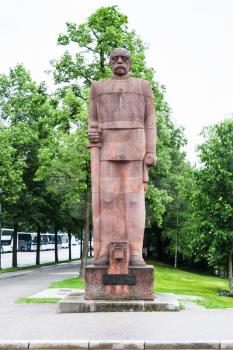 Travel to Germany - monument of former German Chancellor Prince Otto Furst Von Bismarck on Erhardtstrasse street in Munich city. Monument was created in 1931 by the Munich sculptor Fritz Behn