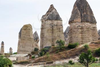 Travel to Turkey - fairy chimney rocks in Goreme National Park in Cappadocia in spring