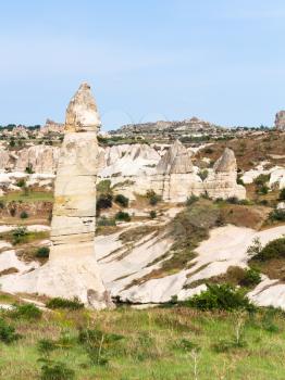 Travel to Turkey - fairy chimney rocks in mountains of Goreme National Park in Cappadocia in spring
