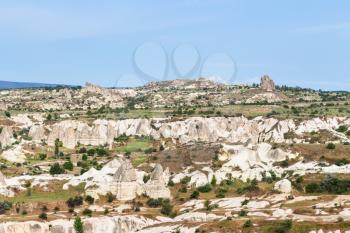 Travel to Turkey - mountain landscape in Goreme National Park in Cappadocia in sunny spring day
