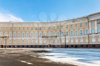 wing of old General Staff Building on Palace Square in Saint Petersburg city in march