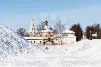 view of Church of Beheading of the head of John the Baptist (Ioanno-Predtechenskaya church) in Suzdal town in winter in Vladimir oblast of Russia
