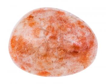 macro shooting of natural mineral stone - polished Andesine (sunstone, heliolite) gemstone isolated on white background