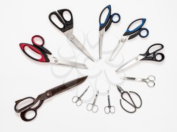 above view of circle from various shears on white background