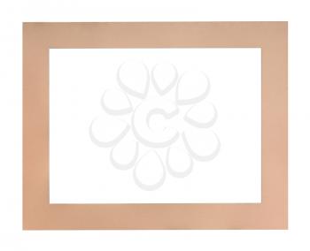 wide flat peach colored passe-partout for picture frame with cut out canvas isolated on white background