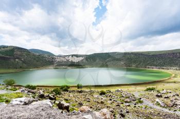 Travel to Turkey - panorama of volcanic Narligol Lake (Lake Nar) in Geothermal Field in Aksaray Province of Cappadocia in spring