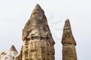 Travel to Turkey - few fairy chimney rocks in Goreme National Park in Cappadocia in spring