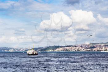 Travel to Turkey - view of Golden Horn bay with Golden Horn Metro bridge in Istanbul city in spring