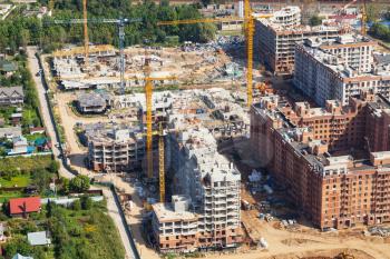 above view of construction area in Krasnogorsk district of Moscow Oblast in Nakhabino village