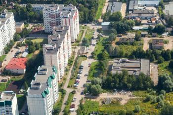 above view of residential district in Krasnogorsk town in Moscow Region in summer day