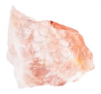 macro shooting of natural mineral rock specimen - raw crystal of rose quartz gemstone isolated on white backgroundfrom Kiv-Guba mine, Karelia, Russia