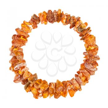 top view of bracelet from two strings of raw amber stones isolated on white background