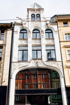 travel to Poland - facade of old apartment house on Ruska street in Wroclaw city in september