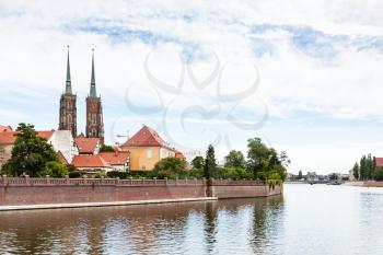 travel to Poland - view od Oder River and Ostrow Tumski island in Wroclaw city in september