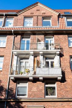 Travel to Germany - facade of urban house in Neustadt district of Hamburg city in september