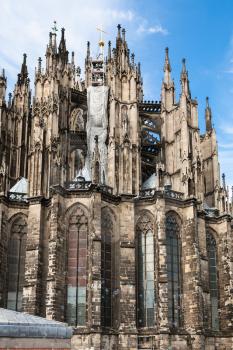 travel to Germany - soapbubbles and wall of Cologne Cathedral (Cathedral Church of Saint Peter) in september